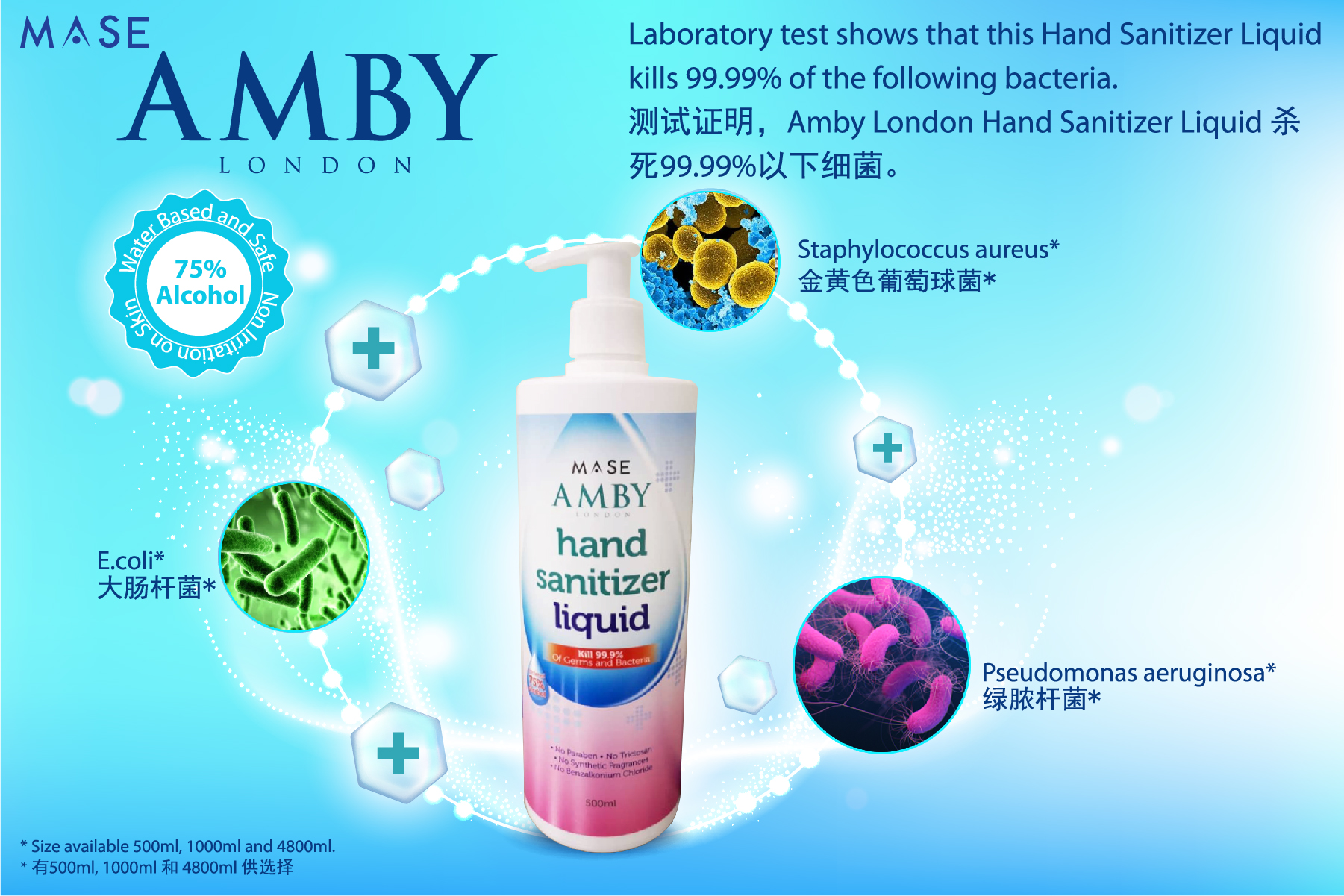 Amby London Hand Sanitizer Liquid (Alcohol) - 500ml